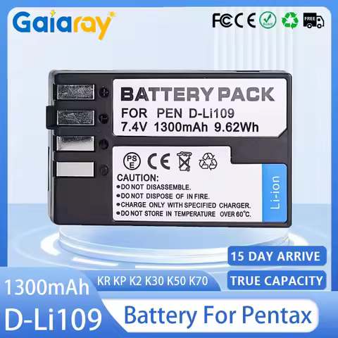D-Li109 1800mAh Camera Battery for Pentax KR KP K2 K30 K50 K70 K500 KS1 KS2 K-S1 K-S2 K-R K-P K-2 K-