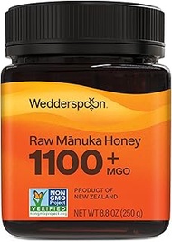 Wedderspoon Raw Premium Manuka Honey, 1100+ MGO, 8.8 Oz, Unpasteurized New Zealand Honey, From Our H