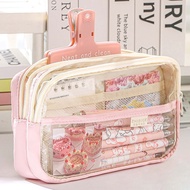 Student Cute Transparent Stationery Bag Wide Opening Simple Pencil Cases