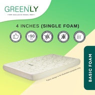[Free Shipping - T&C] GREENLY Single Foam Mattress (4 Inch Thickness)  /Tilam Single