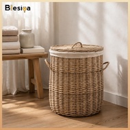 Handmade Woven Laundry Basket with Lid Large Storage Hamper Willow Cotton Linen for Home Laundry Org