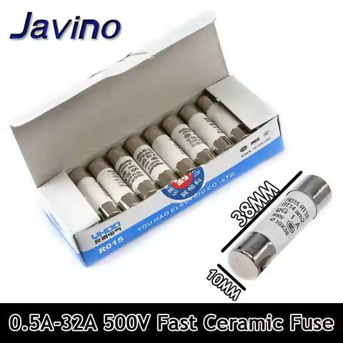 5-60Pcs Javino 10*38 Fast blow Ceramic Fuse 10x38mm Fuse 500V 0.5A 1A 2A 4A 5A 6A 8A 10A 16A 20A 32A
