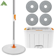 Spin Mop Bucket Set with Wringer Round Self Wash Spin Mop Set Rotatable Mop and Bucket Set with 4 Mop Pads Hand-Free  SHOPSBC6830