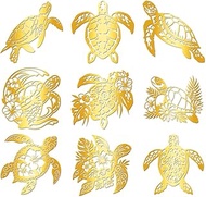 9pcs Golden Self-Adhesive Stickers 4 cm x 4 cm Sea Turtles Metal Decals Ocean Animals Waterproof Dec