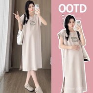 40-90kg孕妇装夏装洋气上衣短袖宽松字母孕妇连衣裙长裙夏天时尚T恤裙子Pregnant women suit pulssize oversize fat set