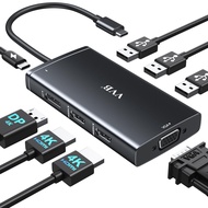 USB C Laptop Docking Station Dual Monitor Adapter for Dell HP, 8 in 1 Docking Station 3 Monitors Hub