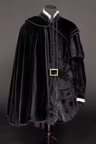Men's Tudor Elizabethan Costume Uniform Tudor Kings Henry VIII Costume Black Outfits With Cape Belt 