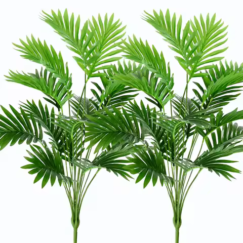 2PCS Artificial Palm Trees 32" Tall Tropical Areca Faux Plants Plastic Fake Tree for Home Garden Wed