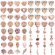 Silver Rose Gold Plated CZ Heart-shap Love Charm Family Mother Beads Stopper Fit Pandora Bracelet Je