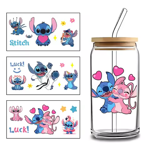 Fashion Lilo & Stitch Stitch Friends Decal Easy Peel Transfer Sticker DIY Drinking Mug 16oz Libbey G