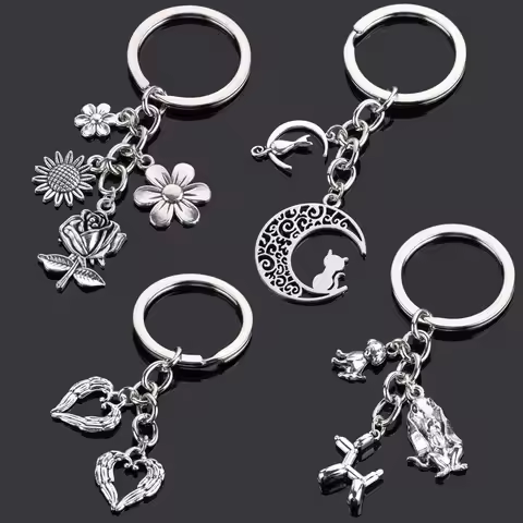 Love Heart Keychains For Woman Man Dog Cat Car Key Chain Wing Evil Eye Gun Fashion Jewelry Pendant F