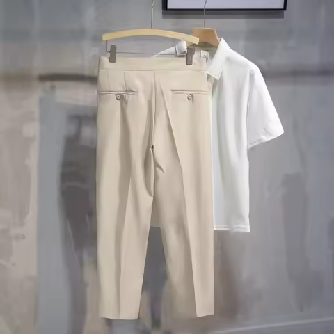 Draped Suit Trousers for Men Fluid Clothing Chinese Homme Dress Classic Fabric Clothes Offer Elegant