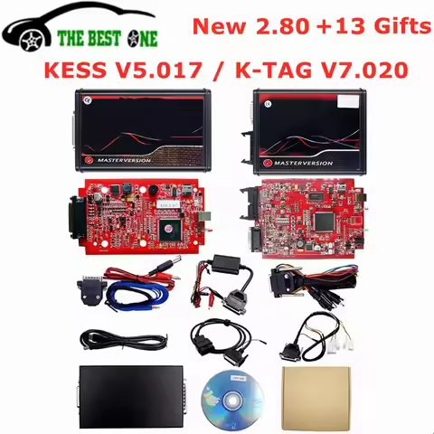 Online 2.80 EU Red Kess V5.017 OBD2 Manager Remap Kit KTAG V7.020 4 LED BDM Frame 22pcs Adapters K-T