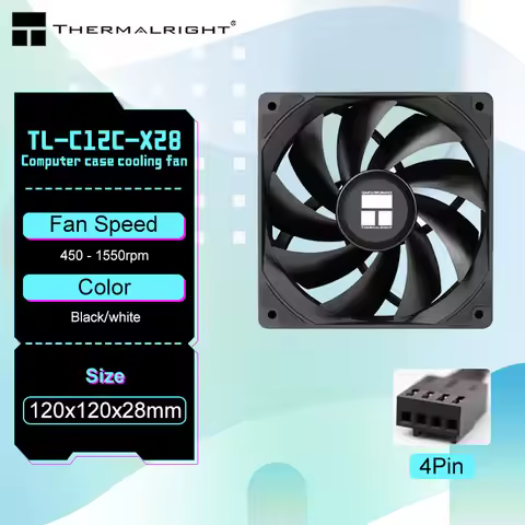 Thermalright TL-C12C-X28 Chassis CPU Cooling Fan 12CM 28MM Thickness/Magnetically Stabilized S-FDB B