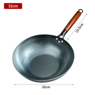 Onetwone Flat pan iron woks with wooden handle Chinese traditional handmade seasoned wok  Gas and induction cooking pot 32/34cm stir-frying pan