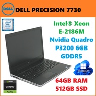 DELL PRECISION 7730 17.3 INCH DISPLAY/INTEL XEON/NVIDIA QUADRO P3200 6GB VRAM/64GB RAM/512GB SSD
