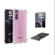 3 in 1 Galaxy S21 5G Front Tempered Glass Screen Protector + Shockproof Cover Case  + Lens Glass Protector （屏幕玻璃保護貼,  4角防撞套，黑版鏡頭玻璃貼）