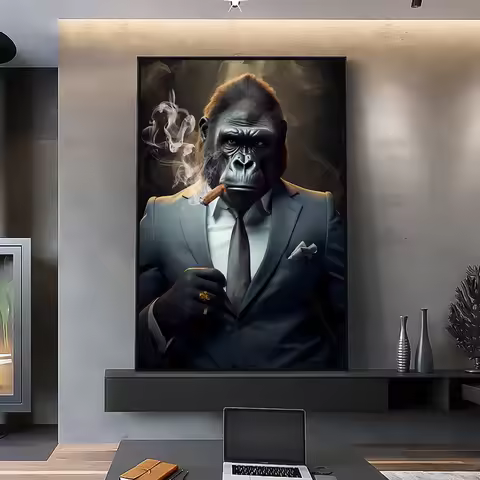 Nordic Gorilla Wear Suit Wall Art Canvas Painting Abstract Aesthetics Animal Monkeys Poster Print Pi