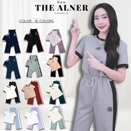 Thealner-Camellia mode AN351 (White Shirt Set With Black Stripes And Floral Embroidery Long Sweatpan