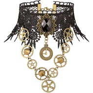 Sacina Gothic Black Steampunk Tears Bead Lace Necklace, Gothic Retro Necklace, Gothic Jewelry, Hallo