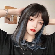 Byllfad Wig rambut palsu model sebahu black brown ombre ash blue