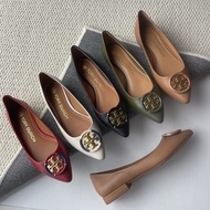 KG5T Tor *** rch Flat Lambskin Retro Pointed Toe Casual All-Match Pumps Women's Art Square Toe Shoes