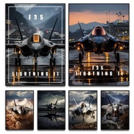 Modern Military Airplane F35 Fighter Lightning Jet Starting Poster Fighter Fly Canvas Painting Wall 