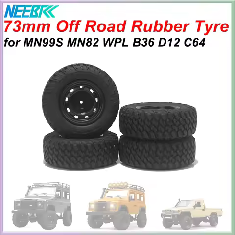 4PCS 73mm Rubber Tyre RC Tire 5mm Hex Hub Wheel Rim for RC Off Road Vehicle Car MN99S MN98 MN82 WPL 