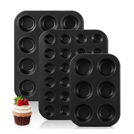 3 Pack Carbon Steel Cupcake Pan Muffin Tin Easy to Clean Muffin Tray Bakeware 6/12/24 Cup