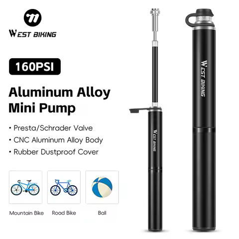 WEST BIKING 160PSI Bicycle Pump Mini Aluminum Alloy Portable Bike Pump Schrader/Presta Valve Inflato