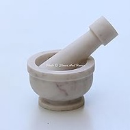 Stones And Homes Indian White Purple Mortar and Pestle Set 3 Inch Marble Spices Masher Stone Grinder for Kitchen and Home Small Bowl Polished Round Medicine Pills Stone Grinder - (7.6x4.8x3.2 cm)