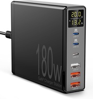 สถานีชาร์จ USB binamao 180W 6-Port USB C Charger สำหรับอุปกรณ์หลายเครื่อง GAN USB CHARGING HUB พร้อม