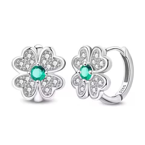 925 Sterling Silver Four Leaf Clover Hoop Earrings For Women Shining CZ Zircon Earrings Fine Anniver