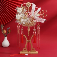 GONUUWGL Thủ công Quạt nhóm cô dâu Phong cách cổ xưa Tay cầm dài Quạt trình diễn đám cưới Truyền thố