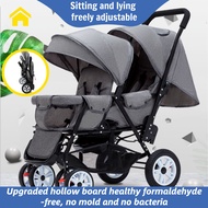 【5 Free Gifts】Baby Stroller Adjustable backrest Sitting in front of and behind the twin baby stroller/Rubber wheels