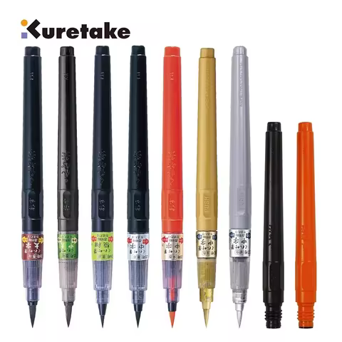 Japan ZIG Kuretake Fude Brush Pen, Medium tip marker, Black Ink Refillable, for Calligraphy, Manga, 