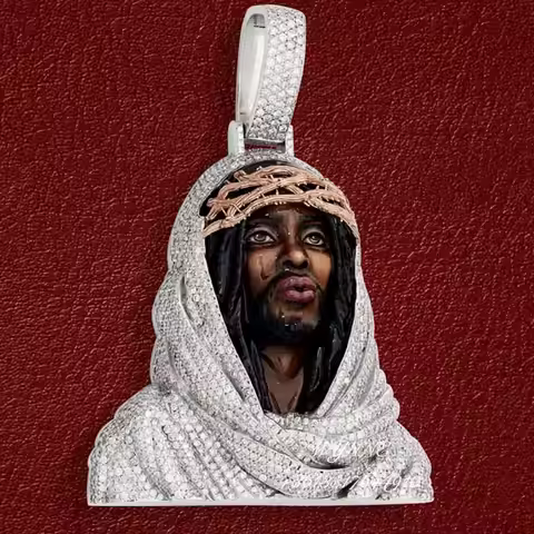 LYEE CYEE New Black Hat Wearing Thorn Jesus 3D Hip Hop Pendant Necklace Suitable for Rap Singers to 