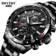 KYH流行之星BOYZHE博雅哲瑞士全自動機械表精鋼錶帶夜光防水時尚運動男士手錶WL012G