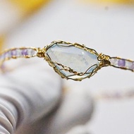 純手工進口14k包金繞線隨形海藍寶手鐲