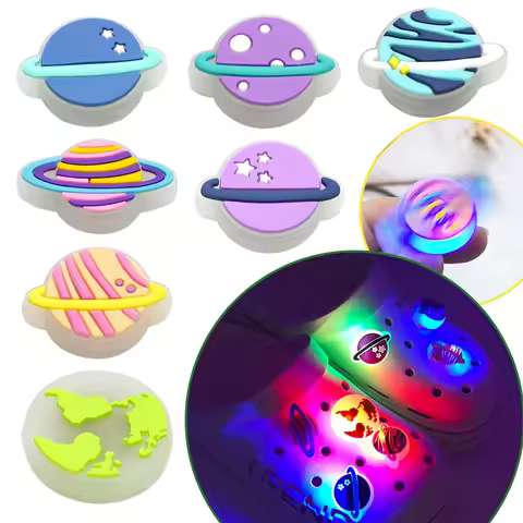 1pcs LED Pins for Lighted Shoe Charms Planet Series Shoe Accessories Rotatable Decoration Buckles Gi