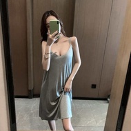Baju tidur sling wanita musim panas warna pepejal modal baju tidur kapas Korea seksi kelabu longgar 