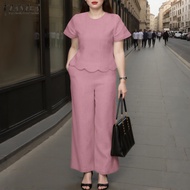 Celmia ZANZEA ชุดสองชิ้นเสื้อแขนยาวผู้หญิง #0512