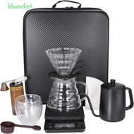 BLUEVELVET 9Pcs/Set Travel Coffee Gift Set, Digital Scale Goose Neck Kettle Pour Over Coffee Maker Set, Manual Grinder 40pcs Paper Filter All-in-one Portable Coffeeware