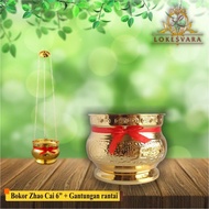 Tempat Dupa / Hiolo / Bokor Kuningan Zhao Cai 6inch + Gantungan Rantai