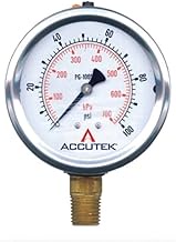 Accutek PG-15SG25 Pressure Gauge, 0 to 15 psi, 0 to 100 kPa Pressure, 1/4 in Connection, 2-1/2 in Di