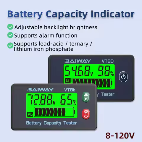 VT8b Battery Capacity Indicator DC 8V-120V Lithium Ion Battery LiFePO4 For Car Motorcycle Voltmeter 