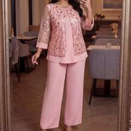 Spring And Summer Elegant Modest Wedding Cocktail Party Pink Woven Scoop Neck Contrast Sequin Button