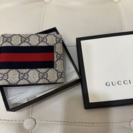 極新 購自專櫃 正品 Gucci 古馳 男款8卡皮夾 精品短夾 錢包 經典老花 紅藍帆布拼接