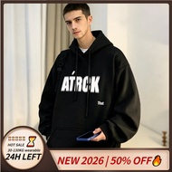 【Plus Size M-8XL】Men's Retro Street letters print Oversized Hoodie Couple Long-sleeve Loose Korean H