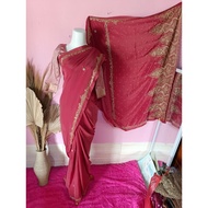 INDIAN CLOTHES SAREE LILIT SATIN EMBROIDERY SOFT COOL ORIGINAL BROWN COLOR/